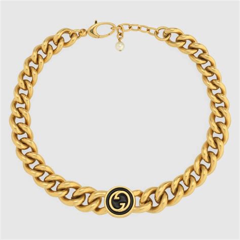 gucci blondie chain necklace|Gucci silver and onyx necklace.